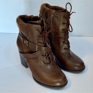 a.n.a Brown Ankle Boots with Fur Trim